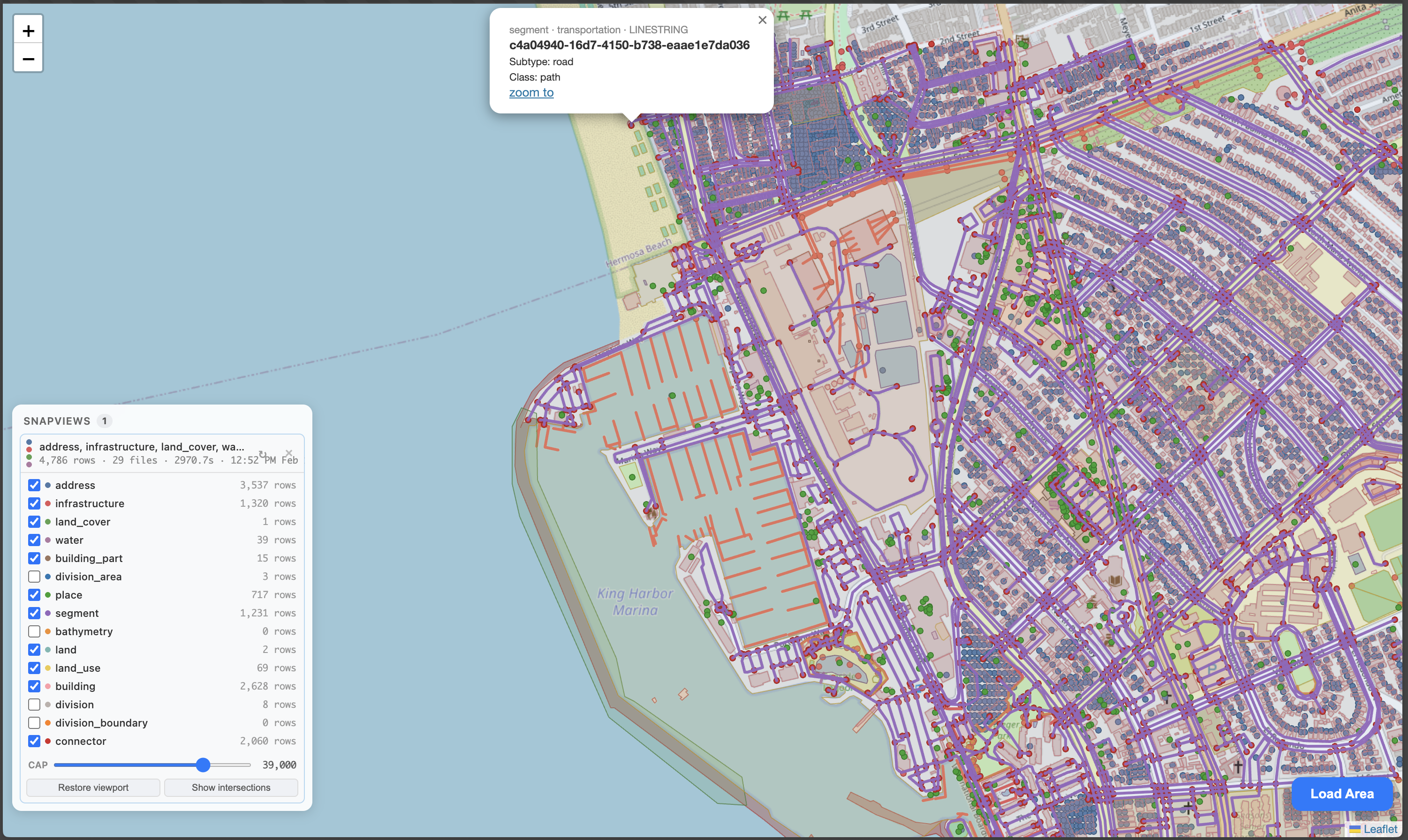 Inspect popup for a transportation segment feature
