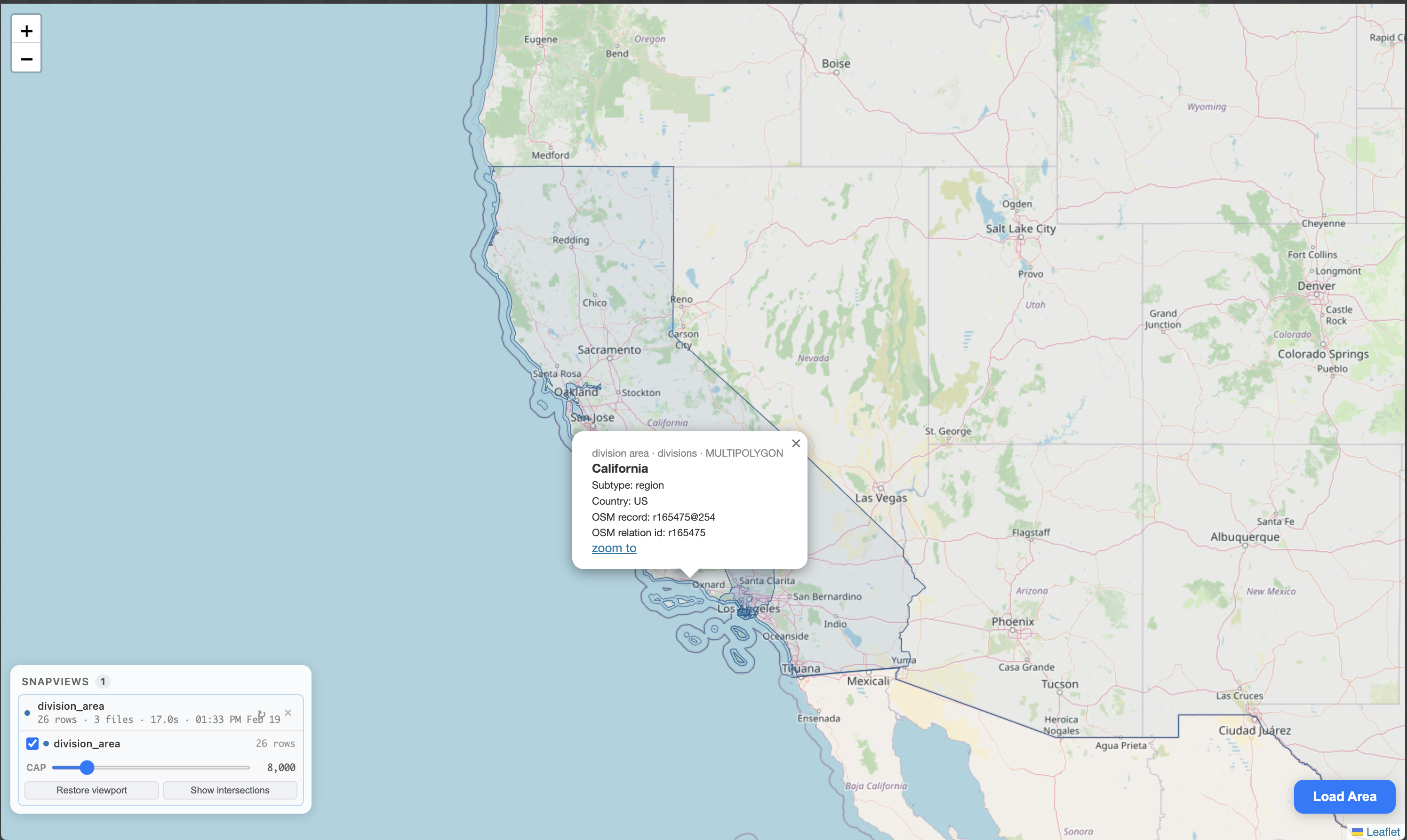 California boundary shown with large extent