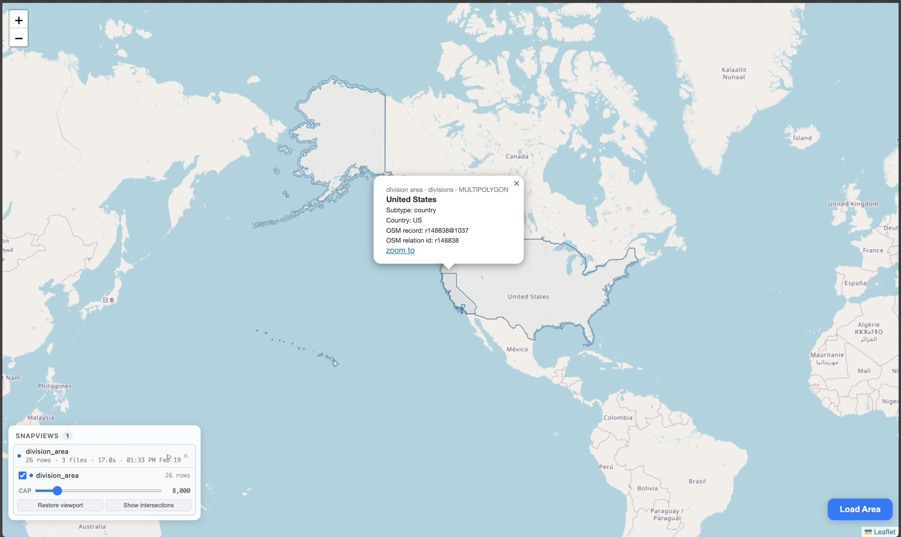 United States boundary tooltip showing OSM relation id