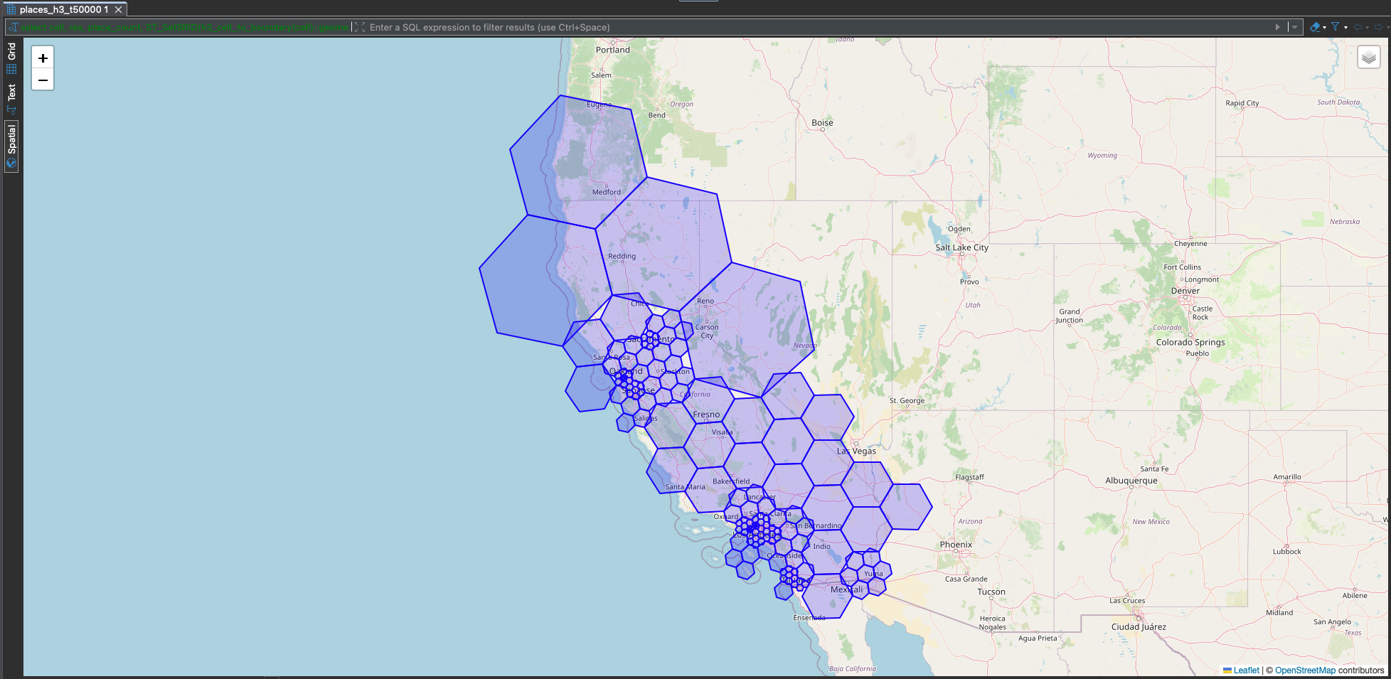 Same California view with threshold=50,000