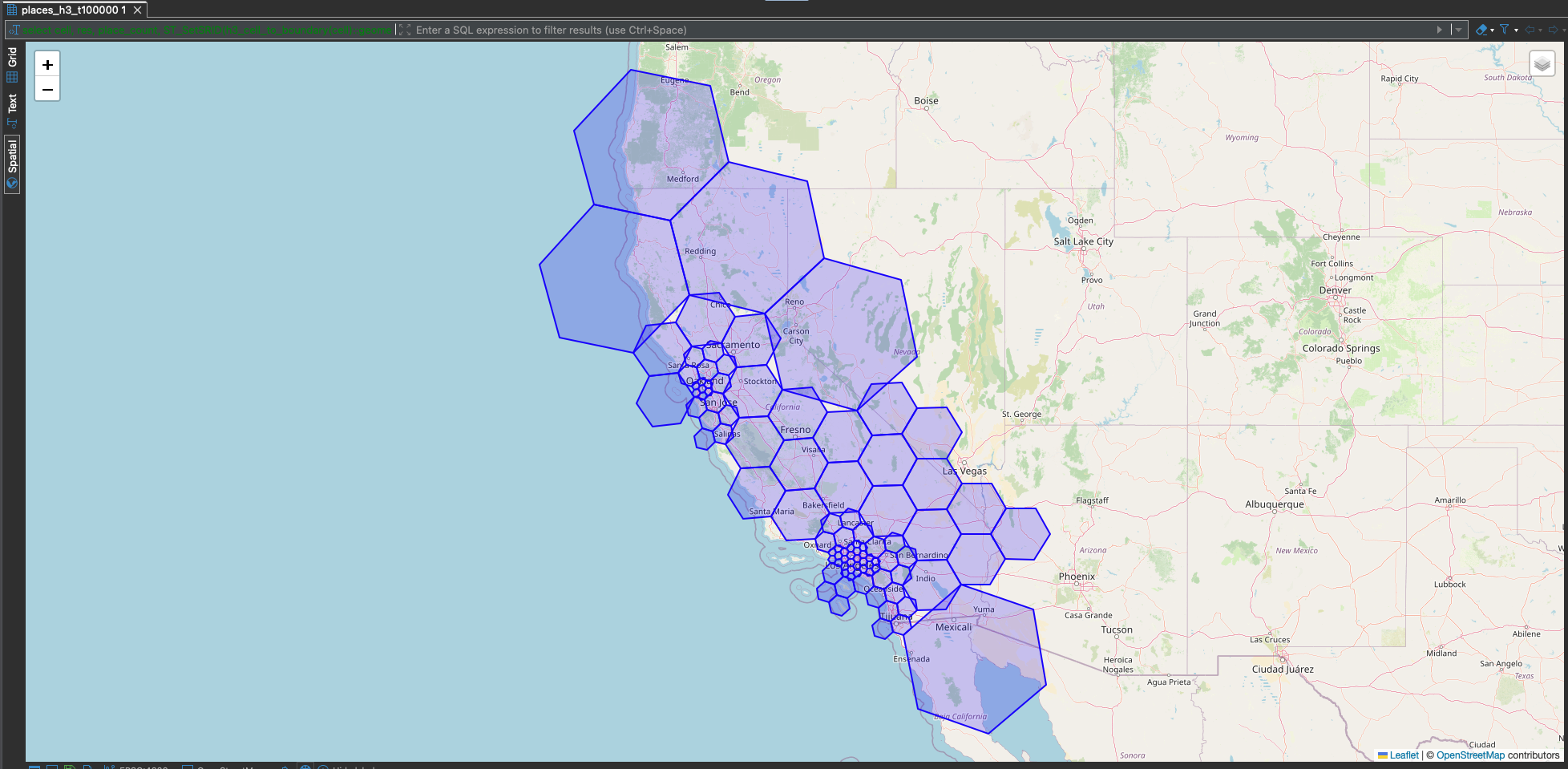 Same California view with threshold=100,000